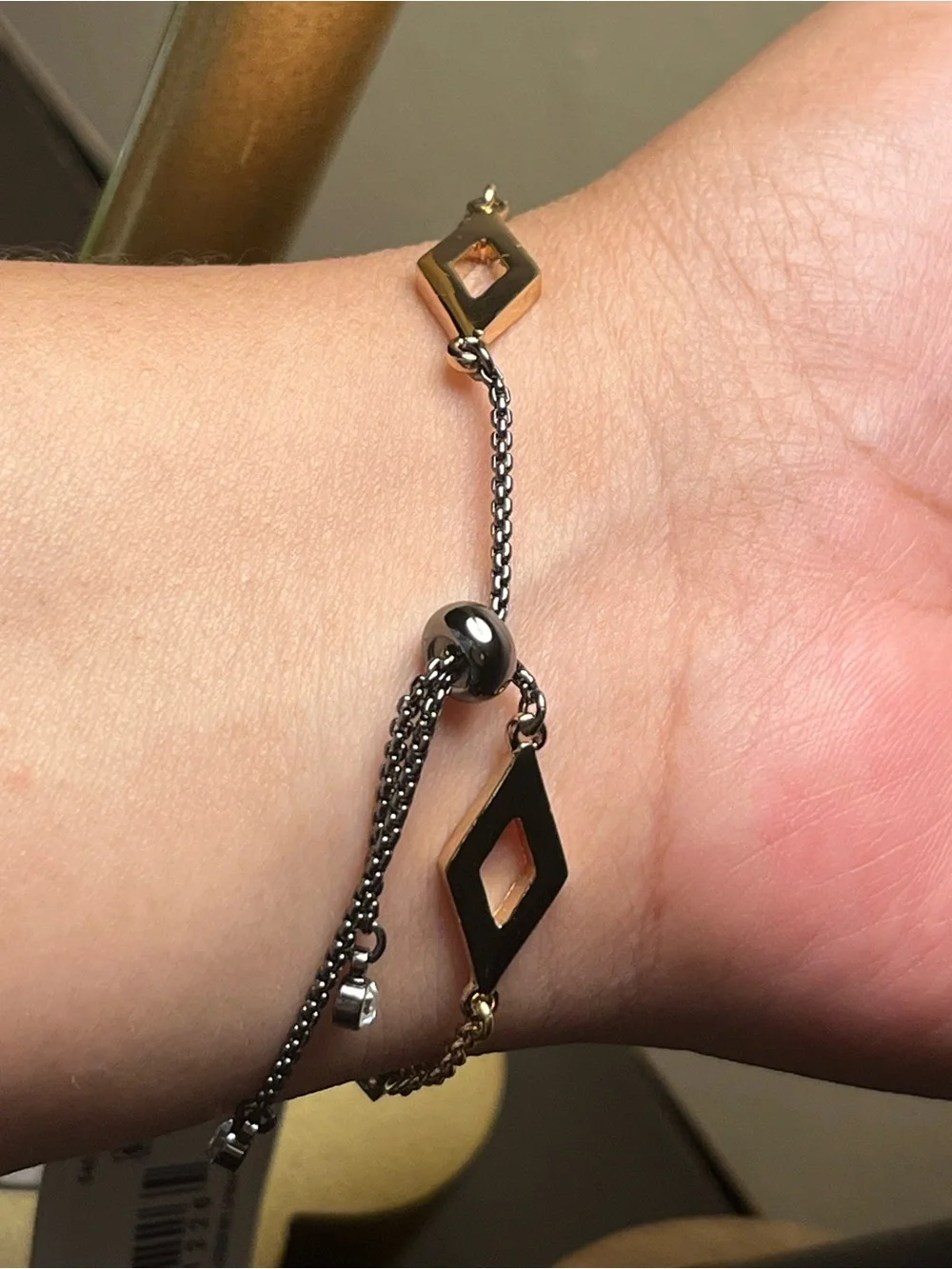 Karl Lagerfeld Rose Gold and Gunmetal Pavé Geometric Adjustable Bracelet